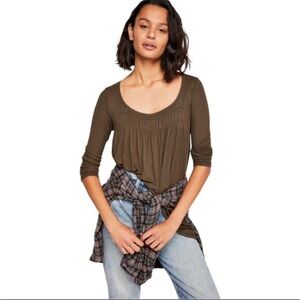 ❤️Free People Love Valley Long Sleeve Top in Deep Olive Green